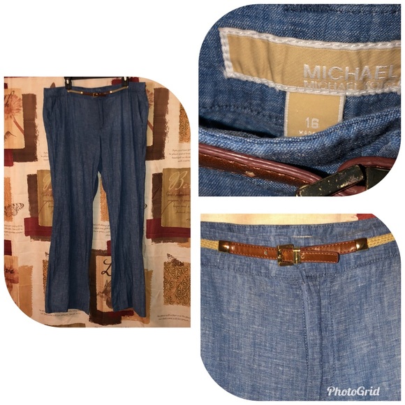 MICHAEL Michael Kors Pants - Michael Kors Linen Leather/Rope Belt Pants sz 16